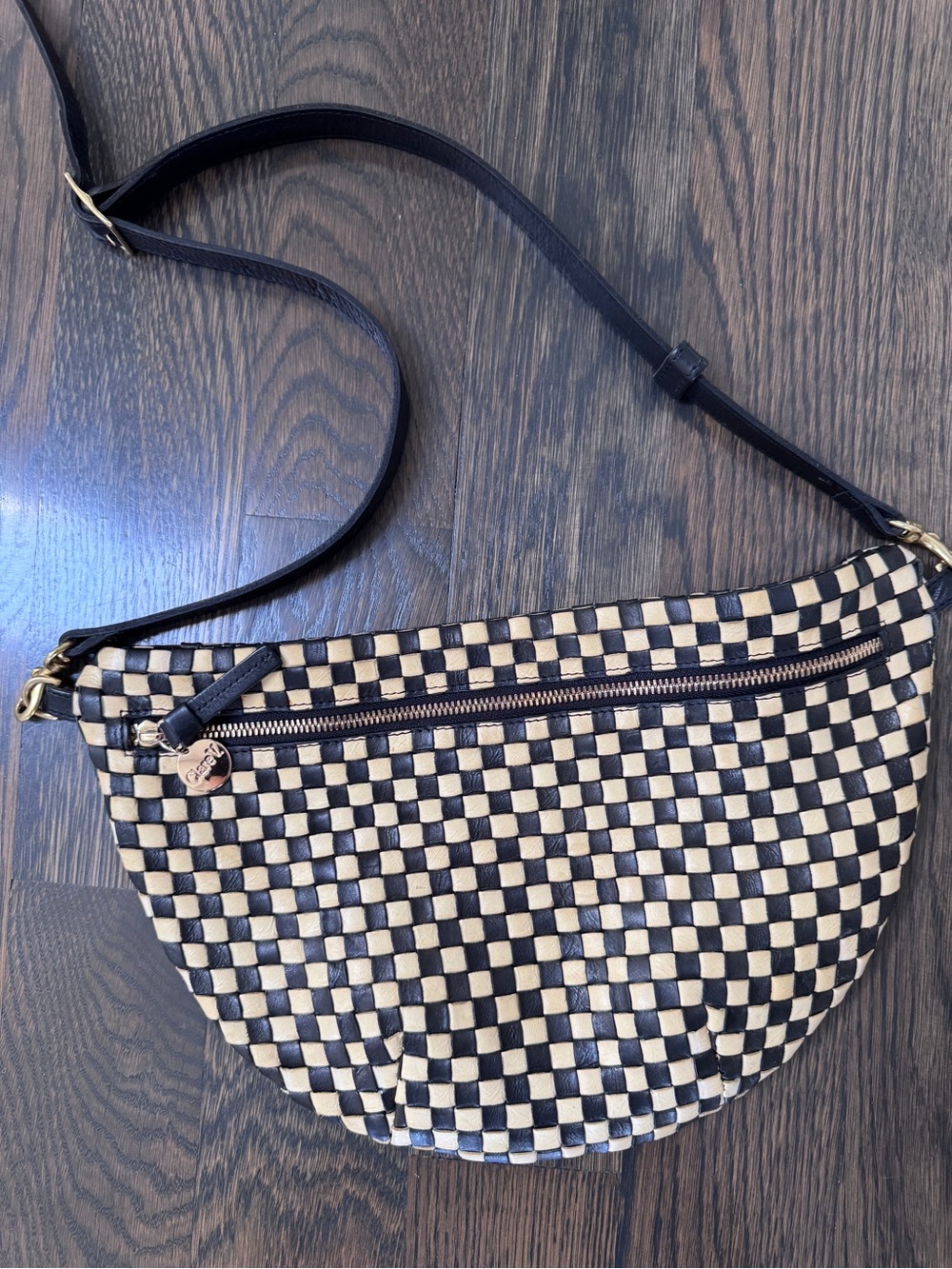 Clare V. - Grande Fanny Belt Bag - Black & Cream Woven Checkered Pattern